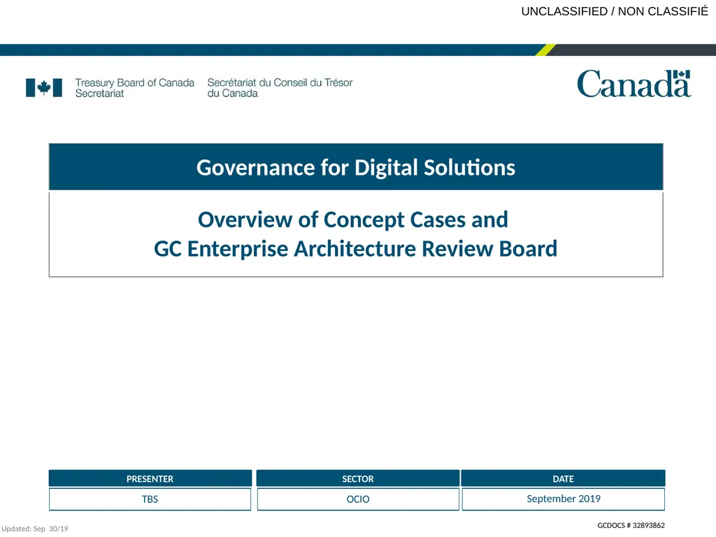 GCDOCS # 32893862 PRESENTER SECTOR DATE TBS OCIO