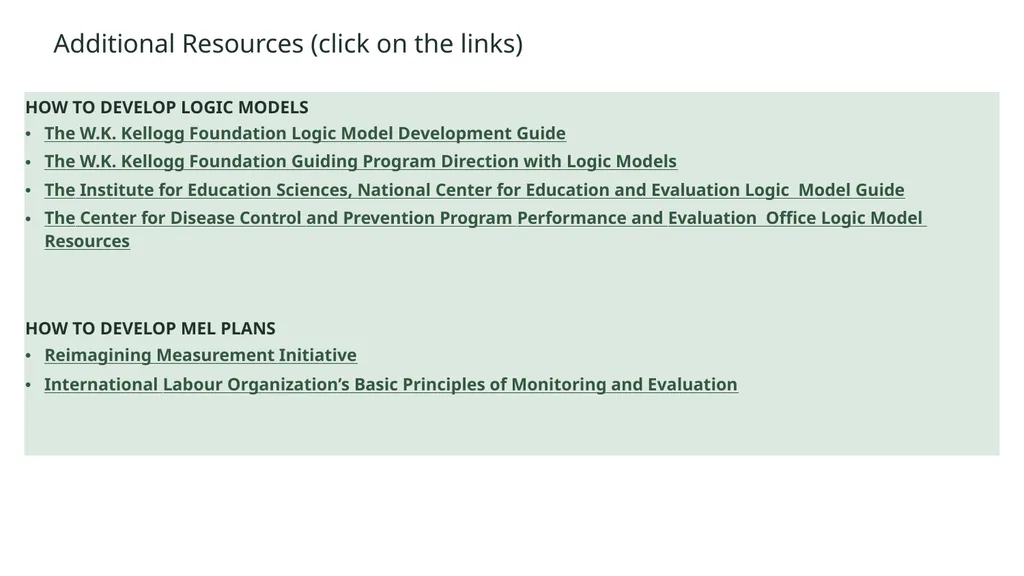 Logic Model Template In this document, you will - slide 12 of 12