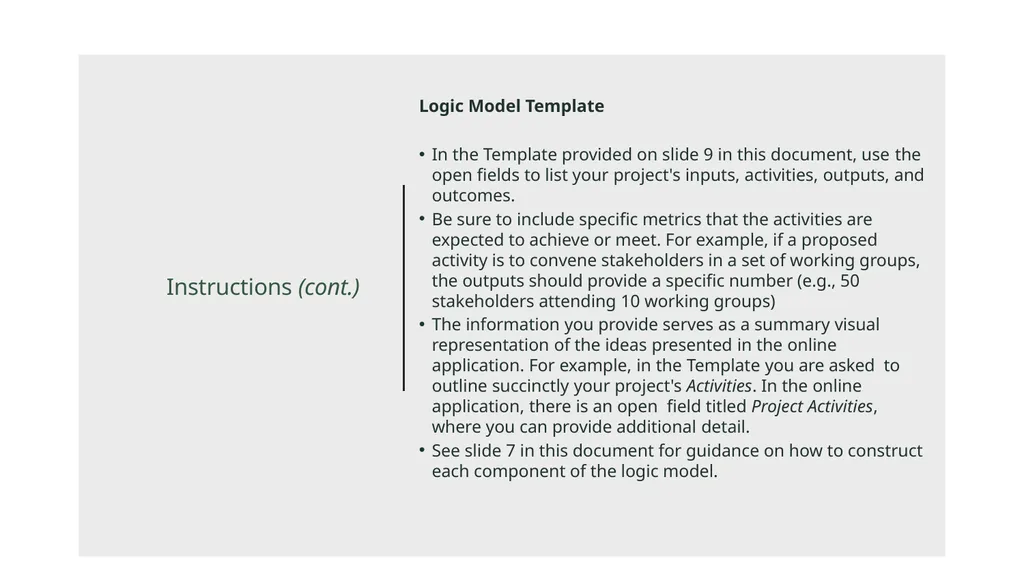 Logic Model Template In this document, you will - slide 5 of 12