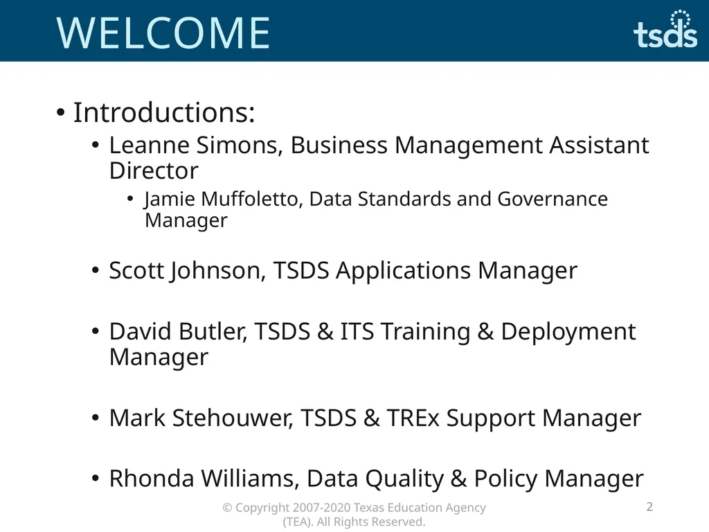 TSDS Spring Training Welcome March–April 2020 - slide 2 of 13