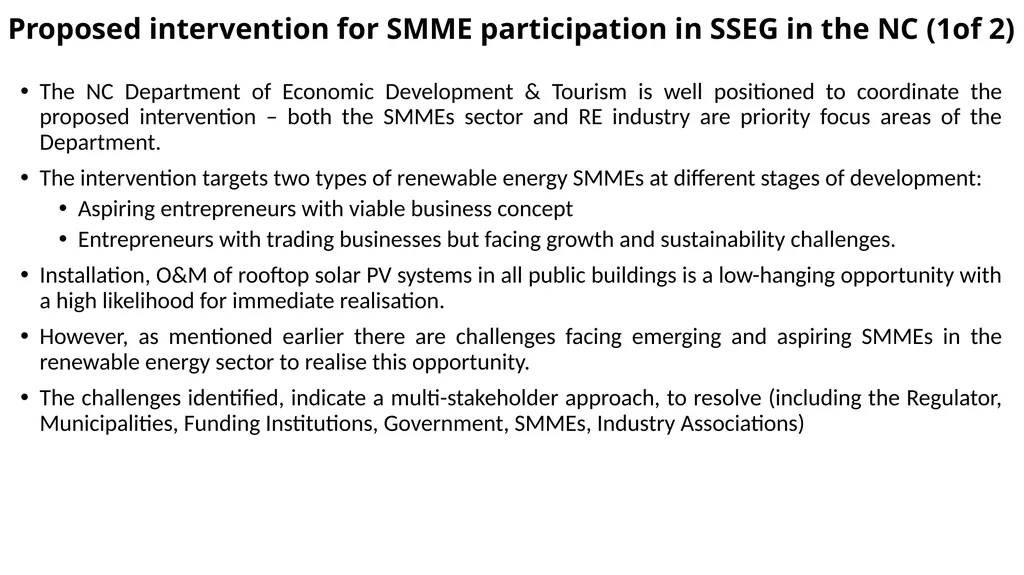 A Strategy for SMME Participation in the RE - slide 9 of 12