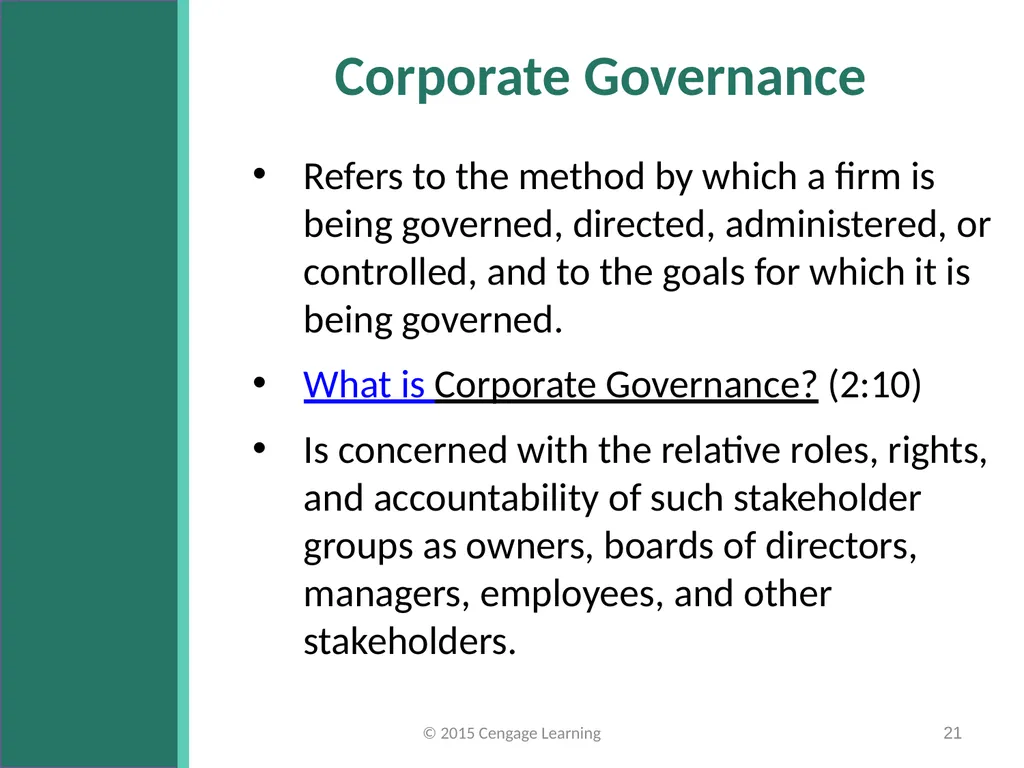Key Topics Ch 3 & 4 © 2015 Cengage Learning - slide 21 of 35