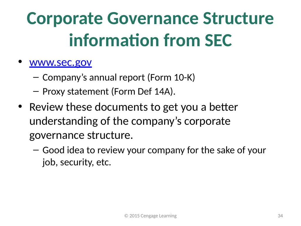 Key Topics Ch 3 & 4 © 2015 Cengage Learning - slide 34 of 35