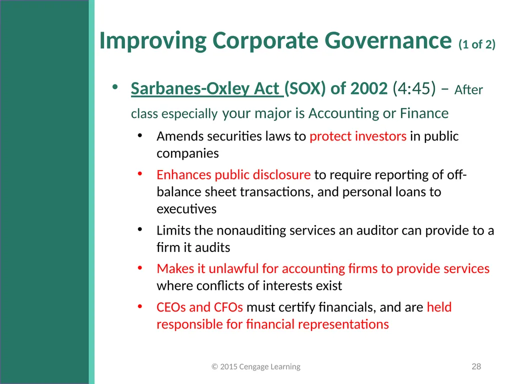 Key Topics Ch 3 & 4 © 2015 Cengage Learning - slide 28 of 35