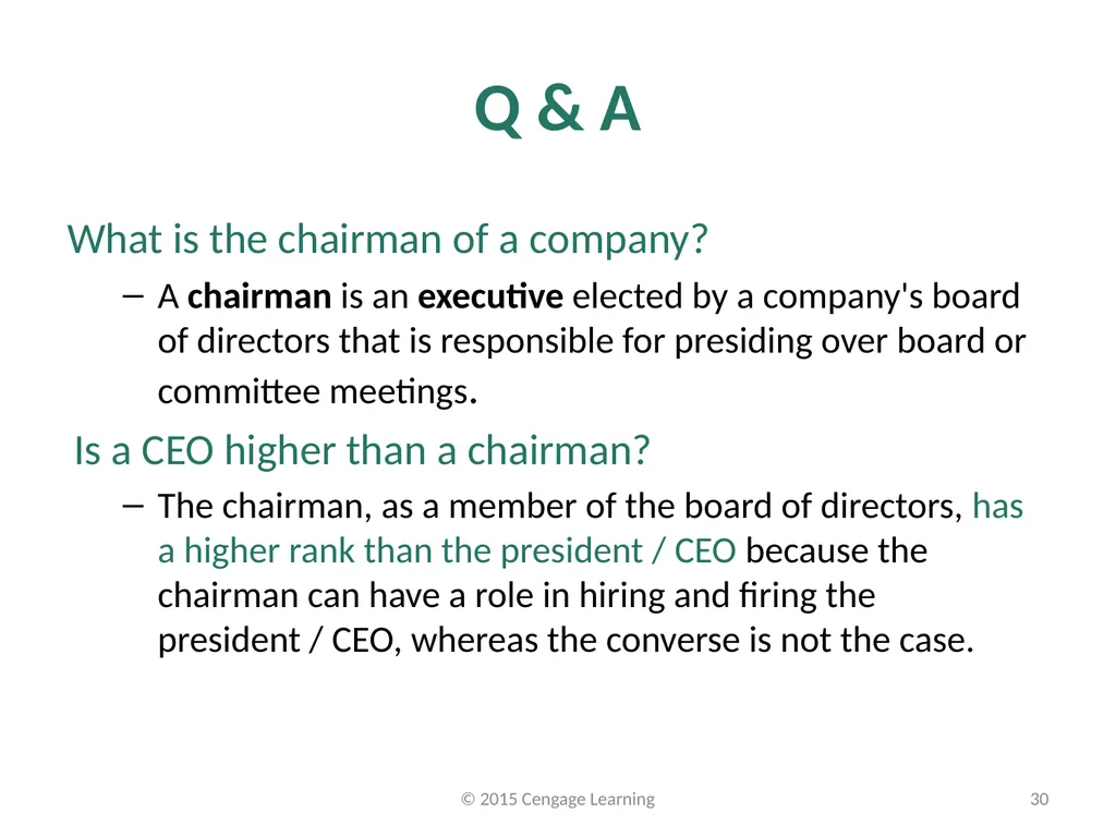 Key Topics Ch 3 & 4 © 2015 Cengage Learning - slide 30 of 35