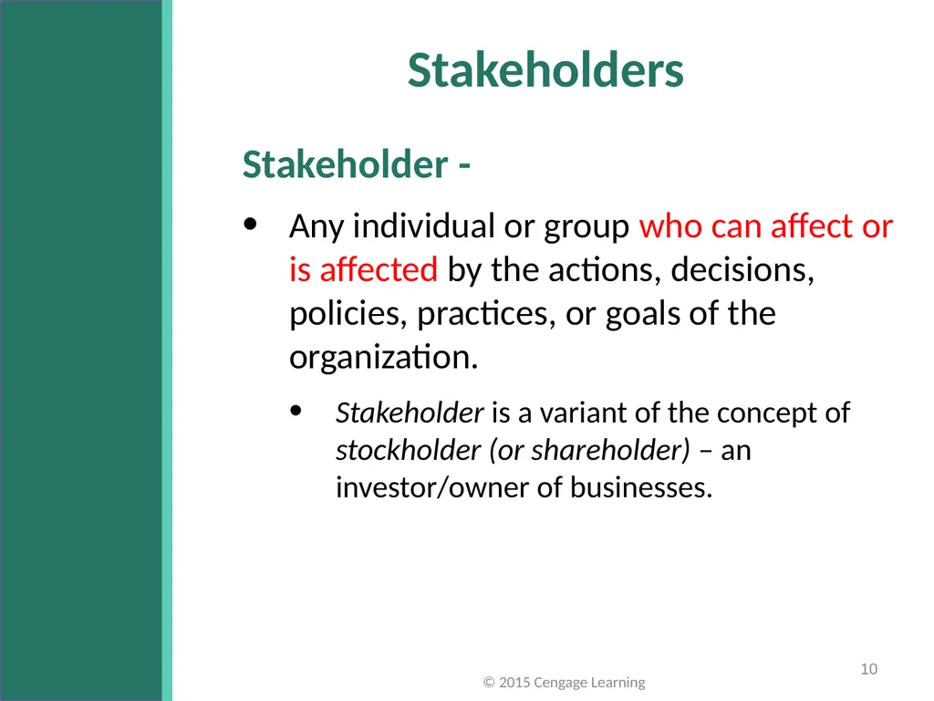 Key Topics Ch 3 & 4 © 2015 Cengage Learning - slide 10 of 35