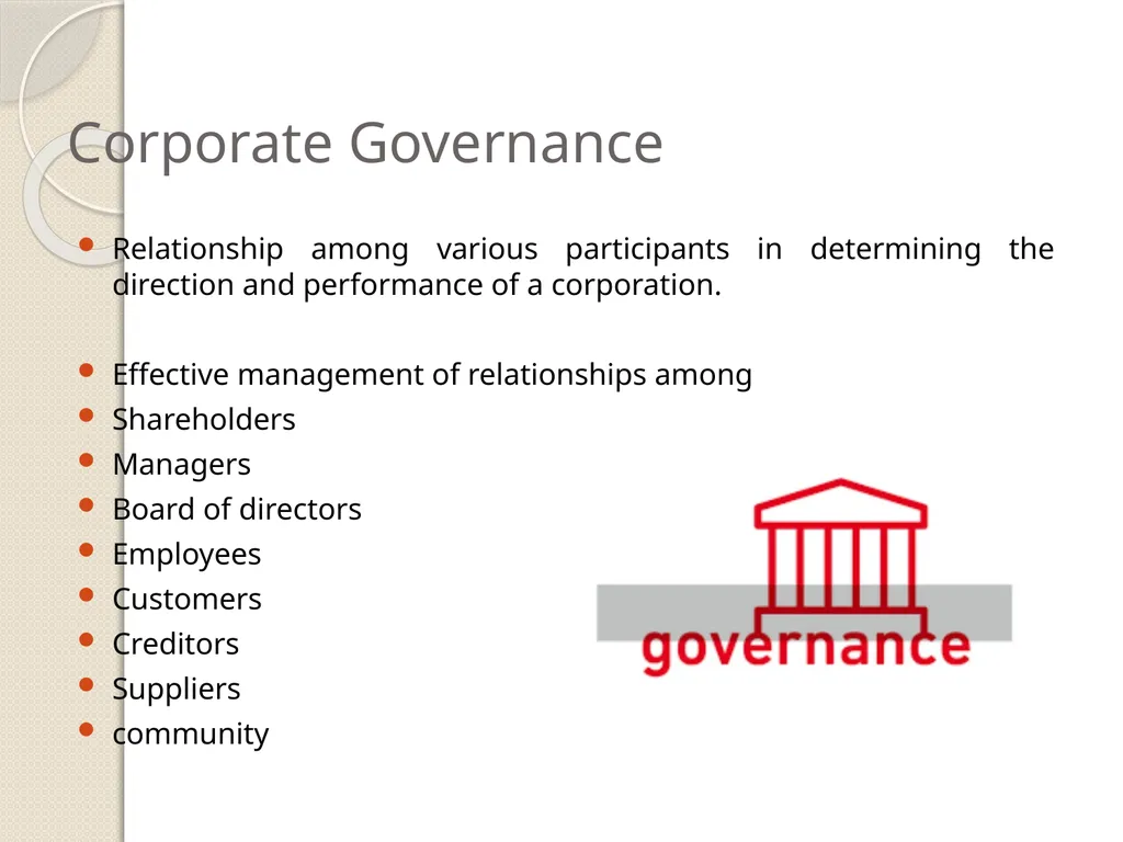 CORPORATE GOVERNANCE Corporate Governance - slide 3 of 30