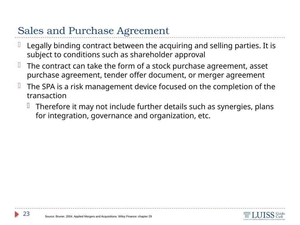 M&A and Investment Banking Lecture 4.1 – M&A - slide 23 of 33