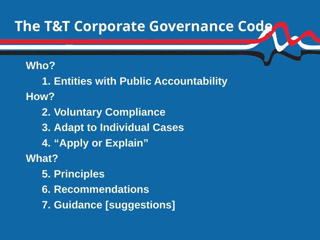 Trinidad & Tobago Corporate Governance Code 2013 - slide 4 of 11