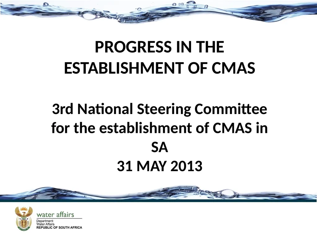 PROGRESS IN THE ESTABLISHMENT OF CMAS 3rd National - slide 1 of 15
