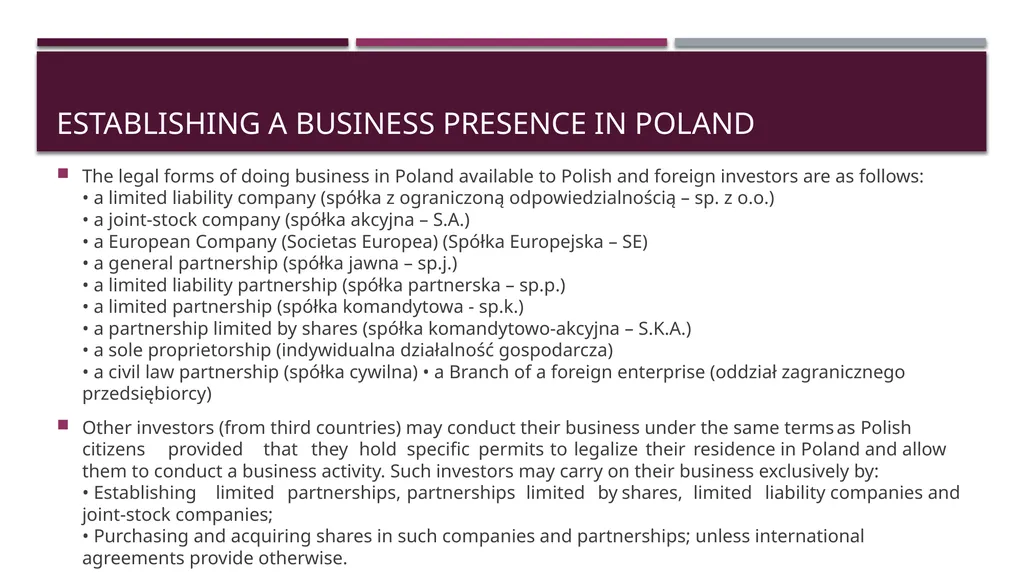 Business establishment BUSINESS IN poland Project - slide 2 of 21