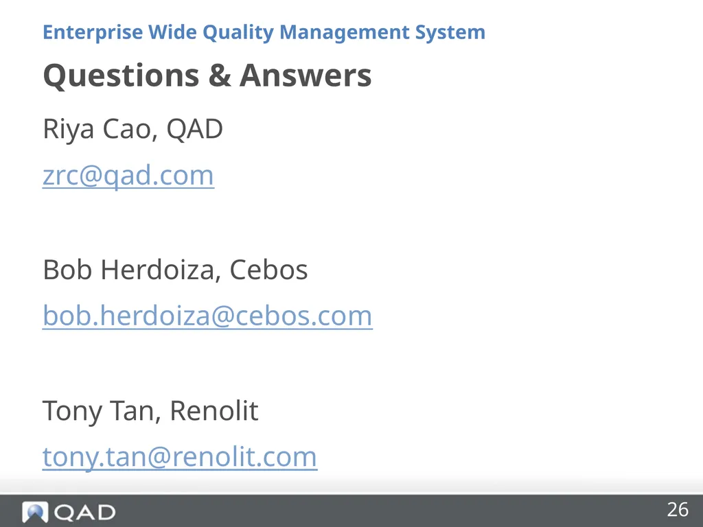 Enterprise Wide Quality Management Made Easy Riya - slide 26 of 27