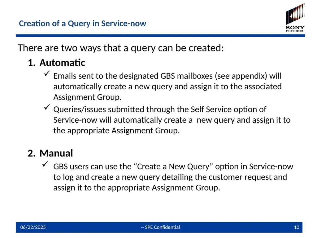 GBS Query Management Process and Service-now - slide 10 of 16