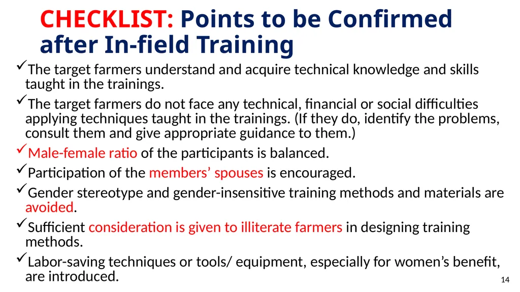 In-field Trainings Methods of Implementation Type - slide 14 of 17