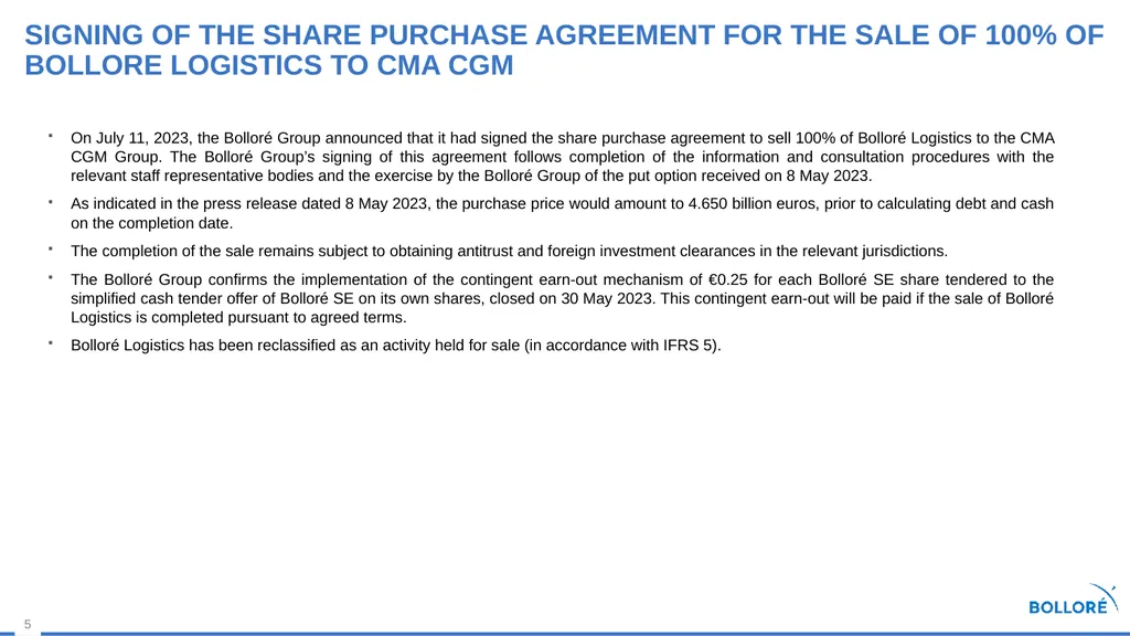 First Half 2023 results July 28, 2023 Summary - slide 5 of 35