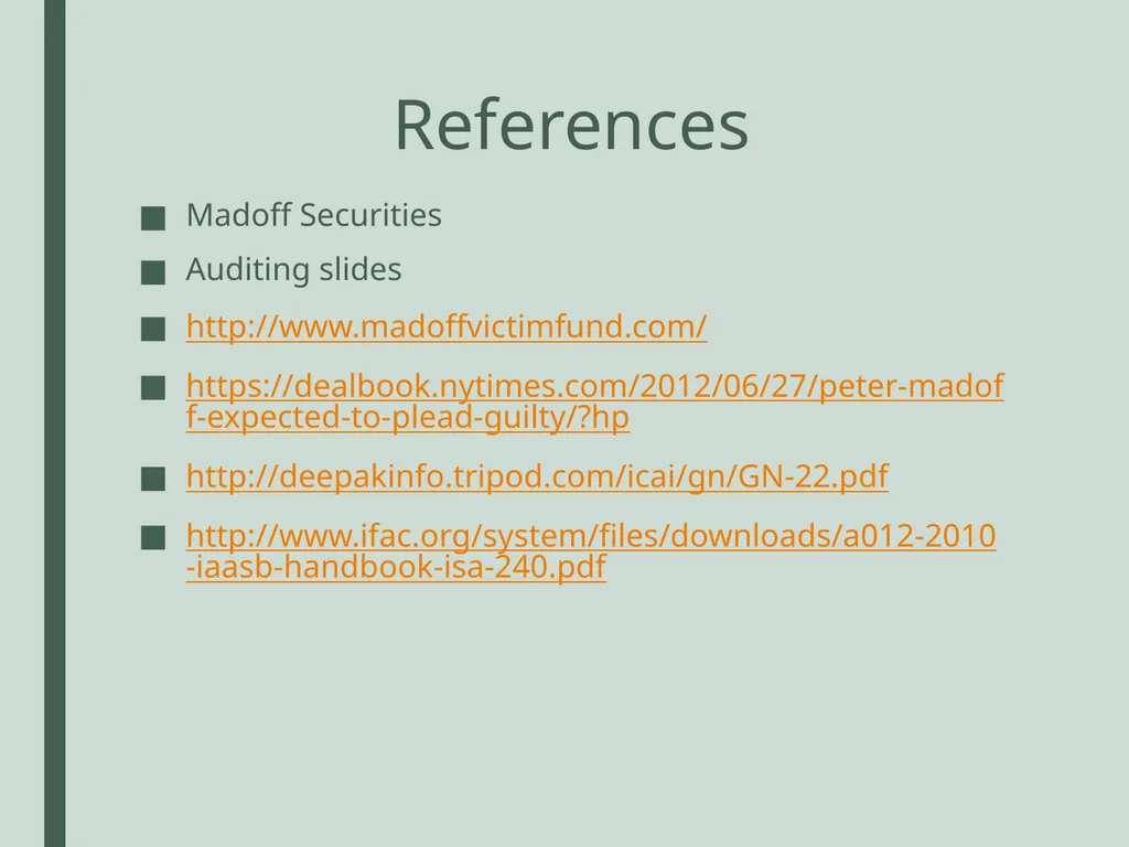 Madoff securities Course: Auditing Giulia Surini - - slide 20 of 20