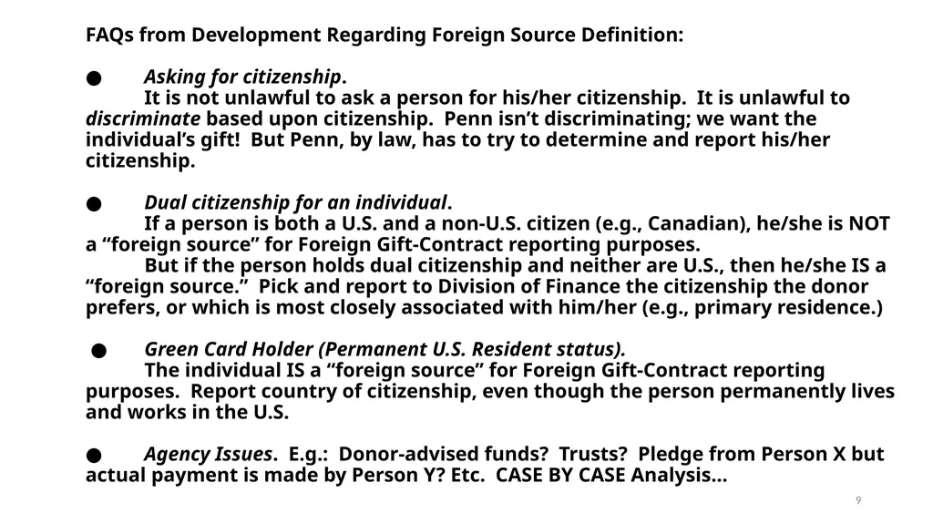 FOREIGN GIFT AND CONTRACT REPORTING LEGAL - slide 9 of 22