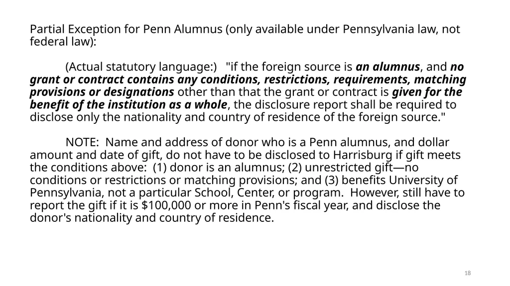 FOREIGN GIFT AND CONTRACT REPORTING LEGAL - slide 18 of 22