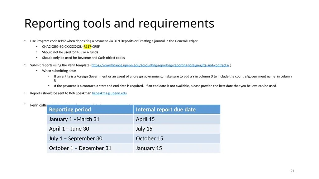 FOREIGN GIFT AND CONTRACT REPORTING LEGAL - slide 21 of 22