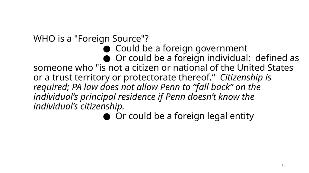 FOREIGN GIFT AND CONTRACT REPORTING LEGAL - slide 15 of 22