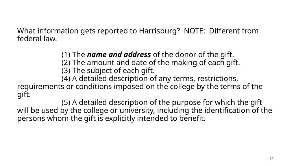 FOREIGN GIFT AND CONTRACT REPORTING LEGAL - slide 17 of 22