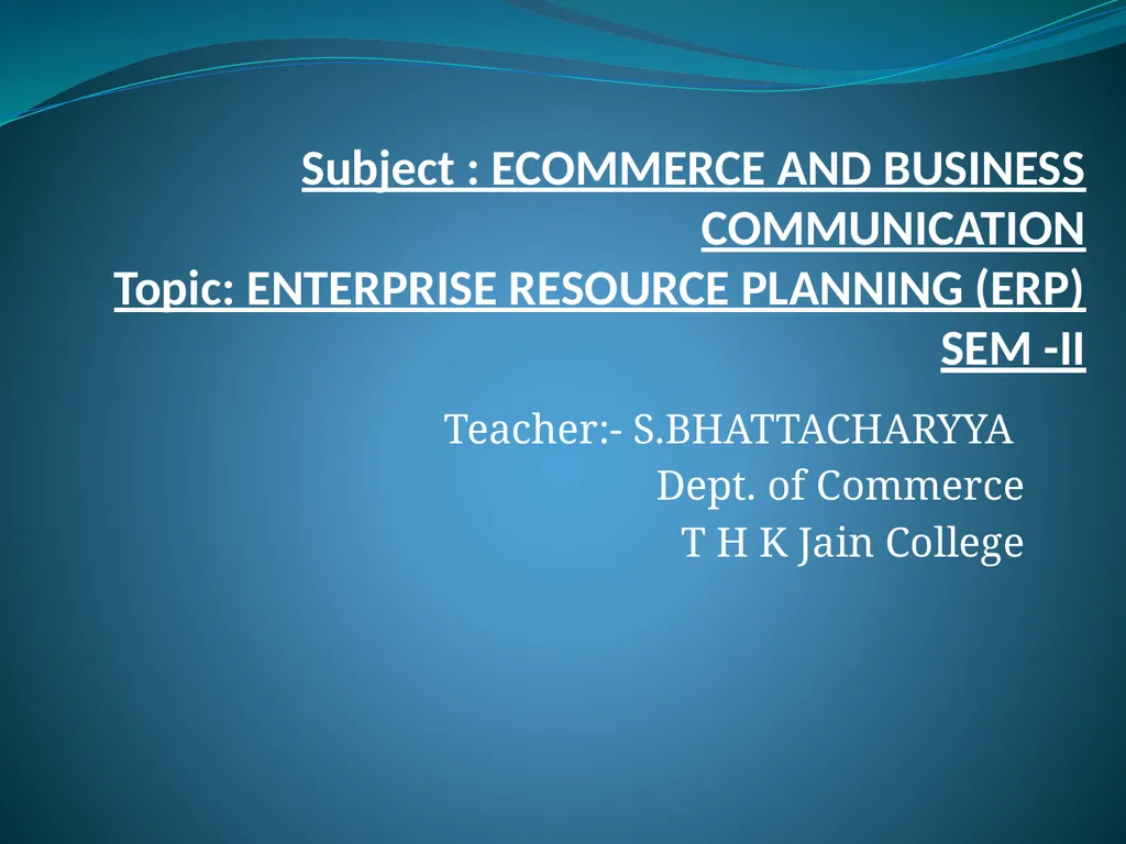 Subject : ECOMMERCE AND BUSINESS COMMUNICATION - slide 1 of 18