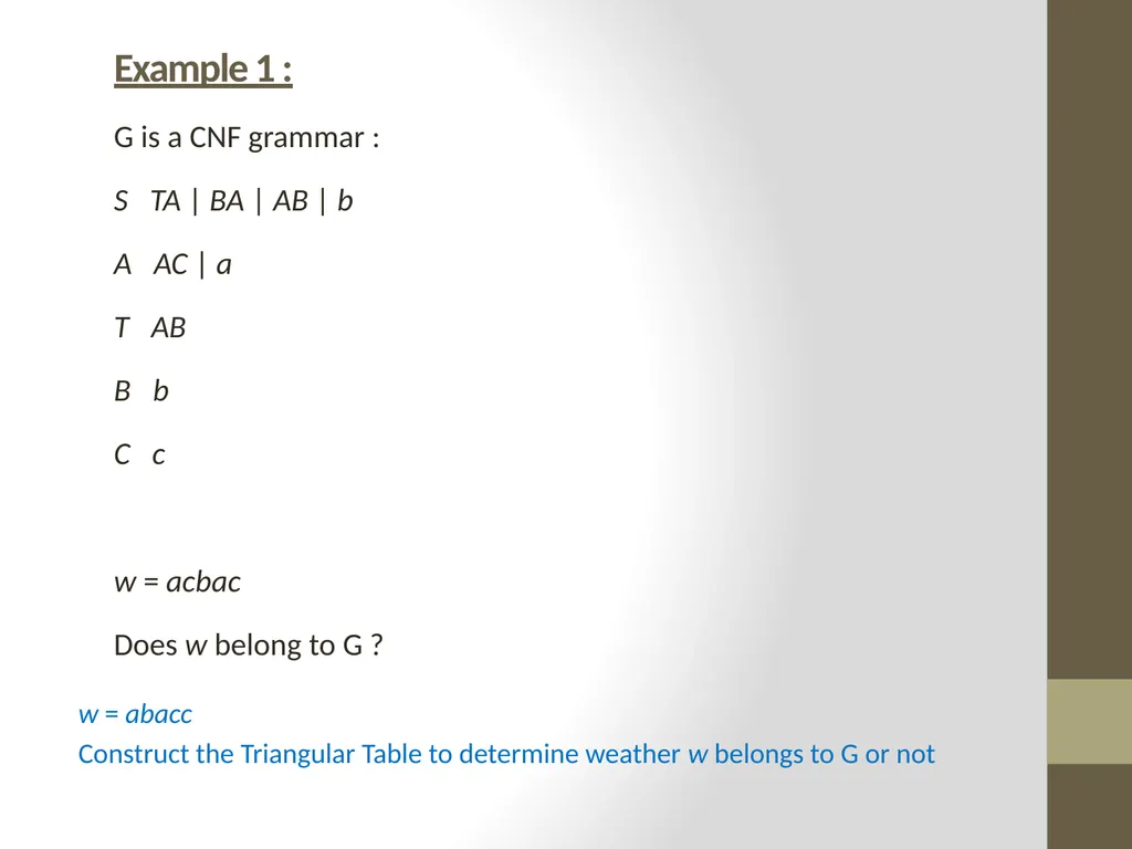 The CYK Algorithm Implementation Wesam Fadheel & - slide 12 of 22