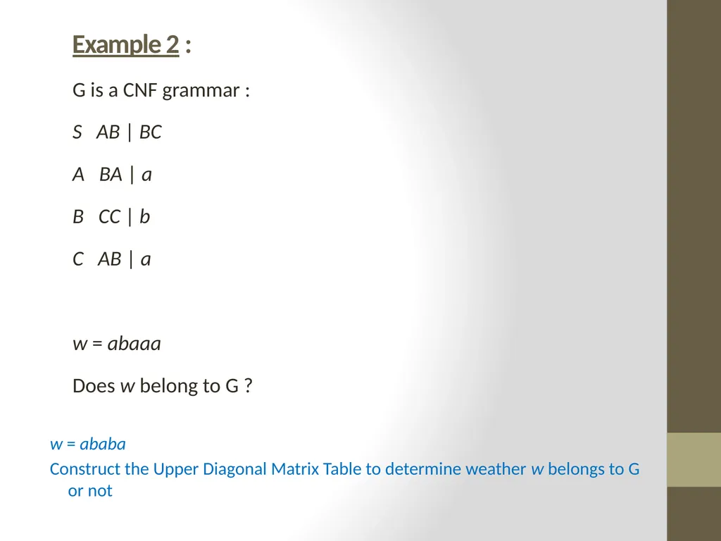 The CYK Algorithm Implementation Wesam Fadheel & - slide 17 of 22