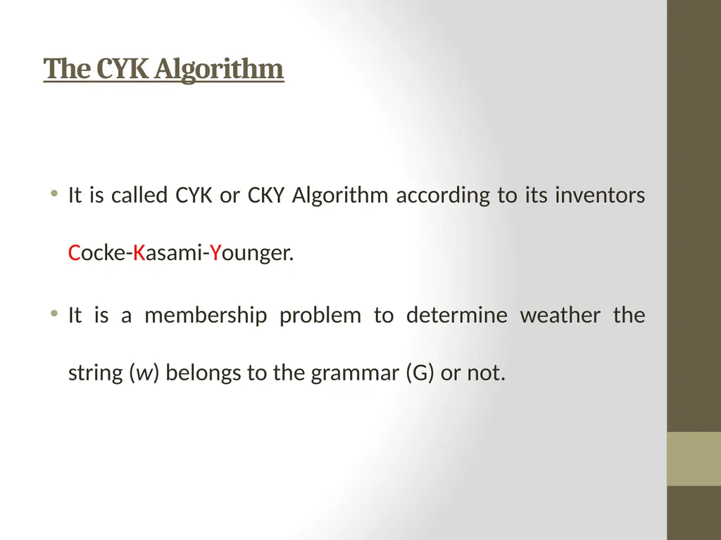 The CYK Algorithm Implementation Wesam Fadheel & - slide 3 of 22