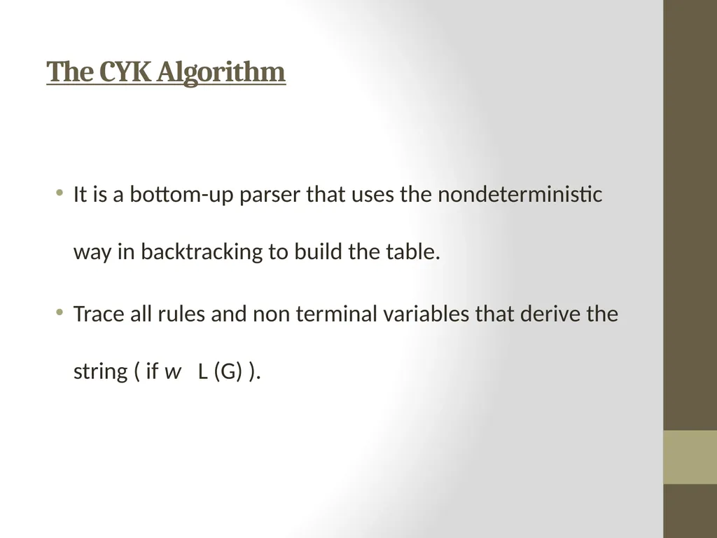 The CYK Algorithm Implementation Wesam Fadheel & - slide 4 of 22