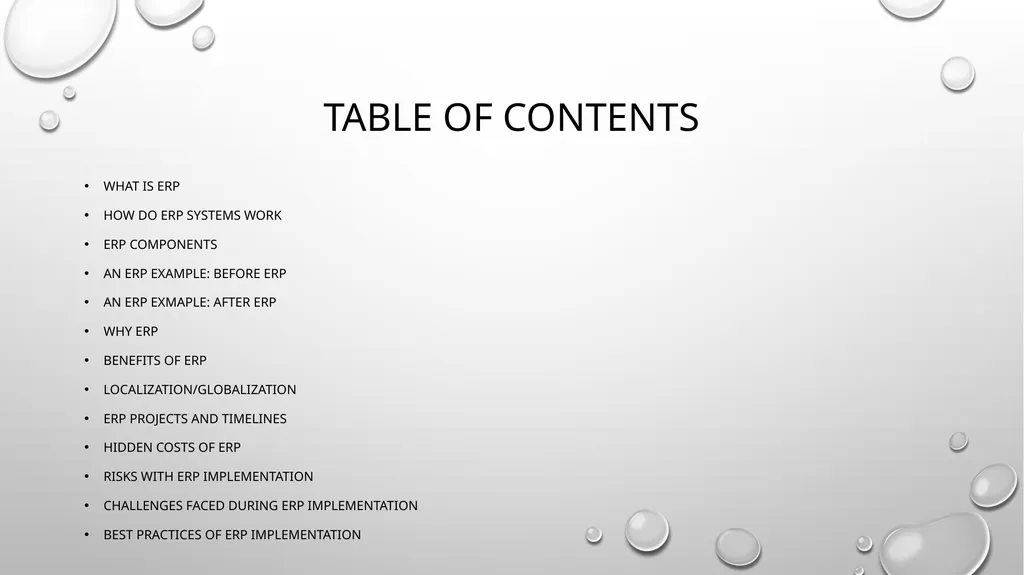 ERP Overview Presented by Jaya Agrawal Table of - slide 2 of 17