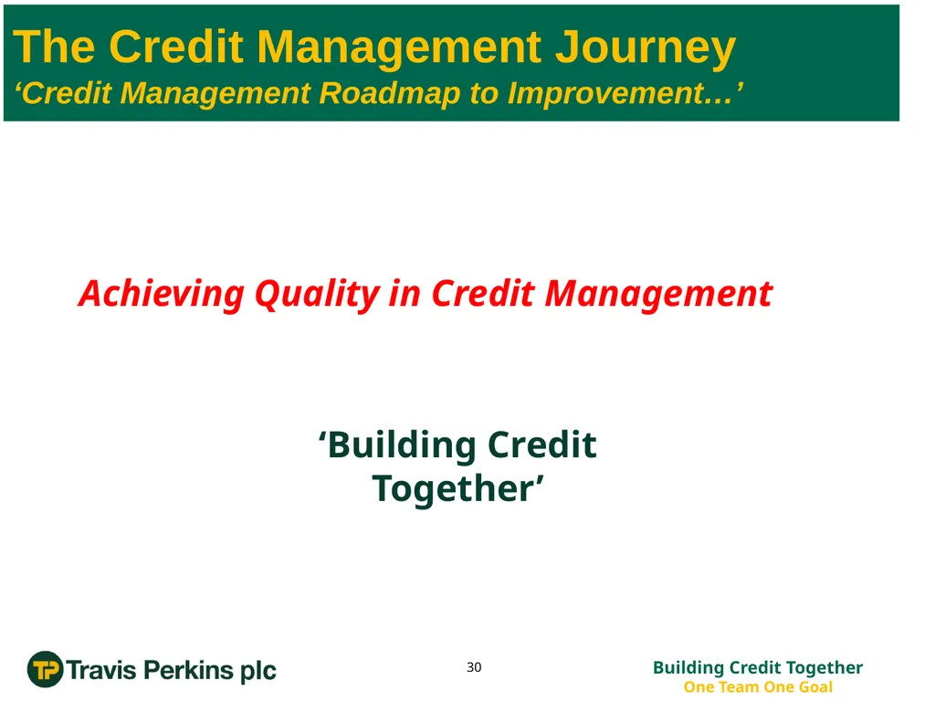 ‘Credit Management Roadmap to Improvement…’ The - slide 30 of 50
