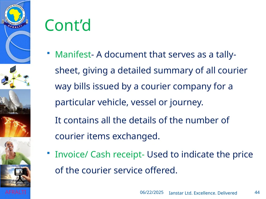 POSTAL AND COURIER TRAINING RUNNING A COURIER - slide 44 of 124
