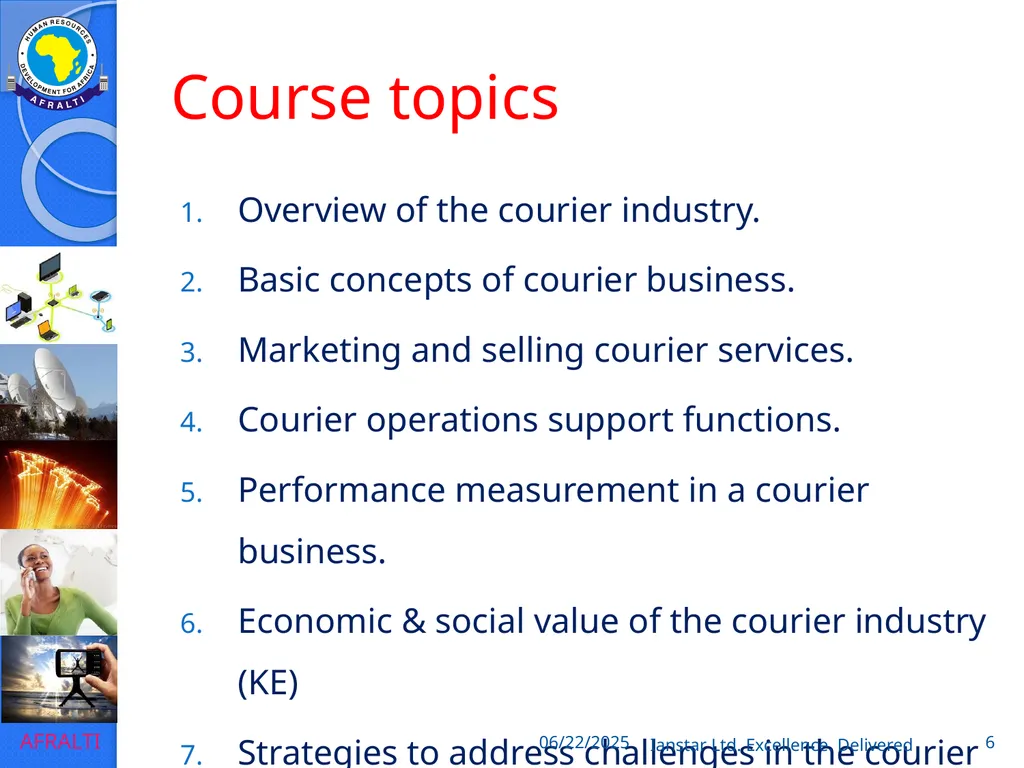 POSTAL AND COURIER TRAINING RUNNING A COURIER - slide 6 of 124