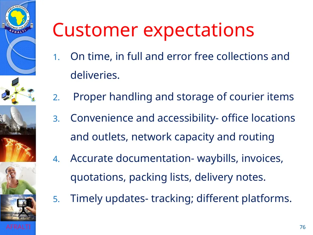 POSTAL AND COURIER TRAINING RUNNING A COURIER - slide 76 of 124
