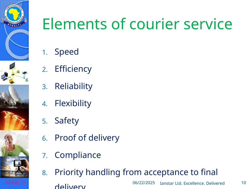 POSTAL AND COURIER TRAINING RUNNING A COURIER - slide 10 of 124