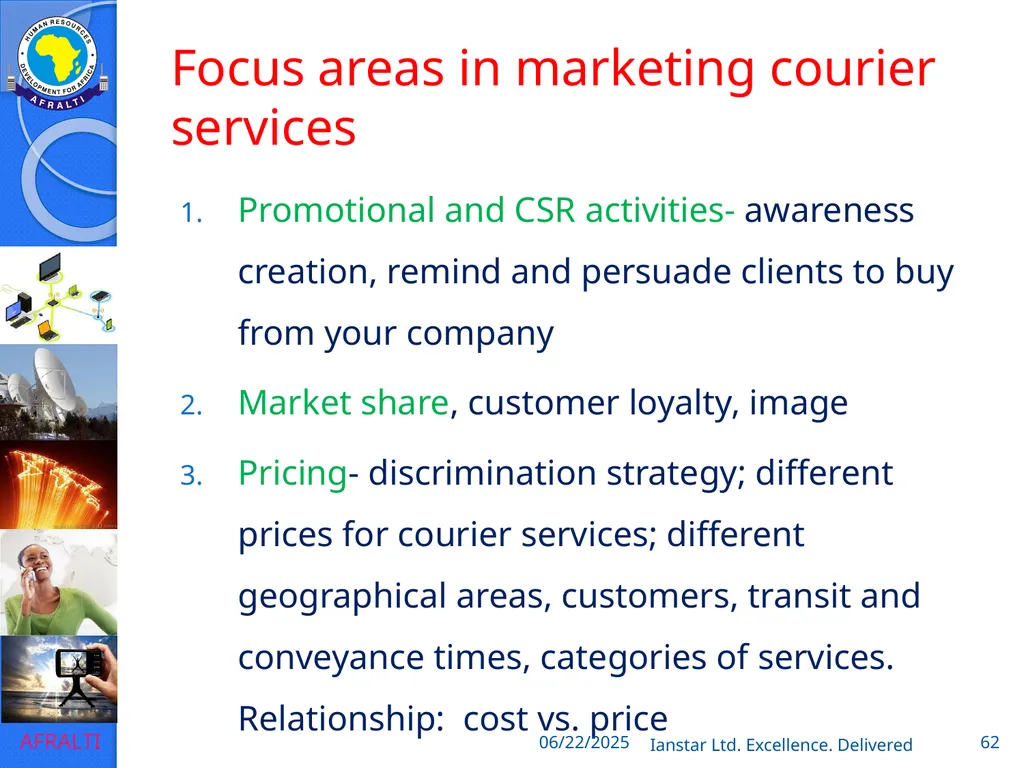 POSTAL AND COURIER TRAINING RUNNING A COURIER - slide 62 of 124