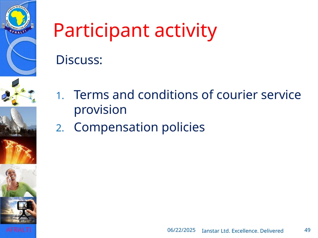 POSTAL AND COURIER TRAINING RUNNING A COURIER - slide 49 of 124