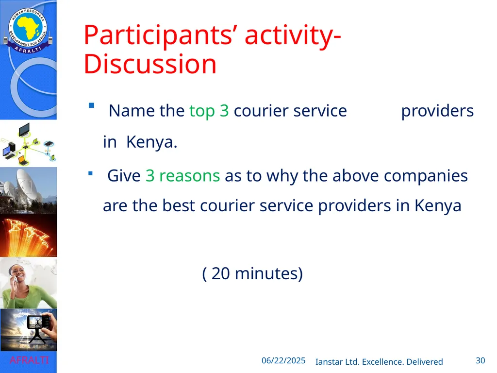 POSTAL AND COURIER TRAINING RUNNING A COURIER - slide 30 of 124
