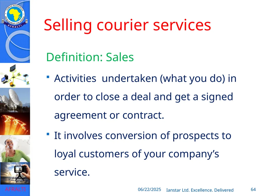 POSTAL AND COURIER TRAINING RUNNING A COURIER - slide 64 of 124