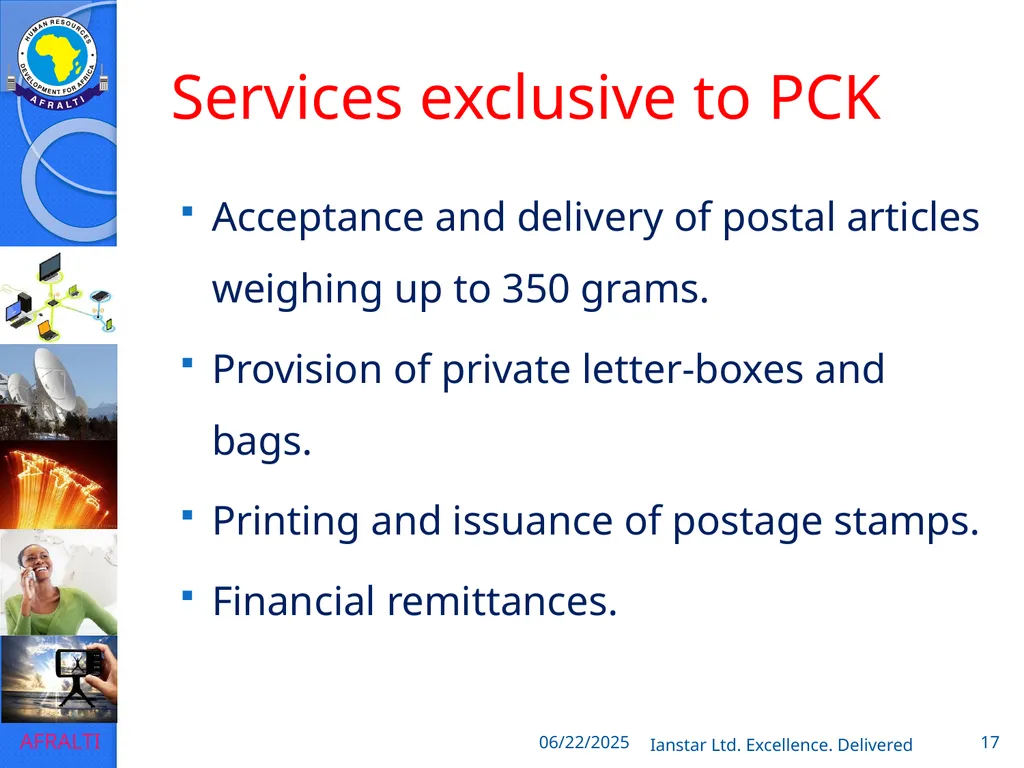 POSTAL AND COURIER TRAINING RUNNING A COURIER - slide 17 of 124