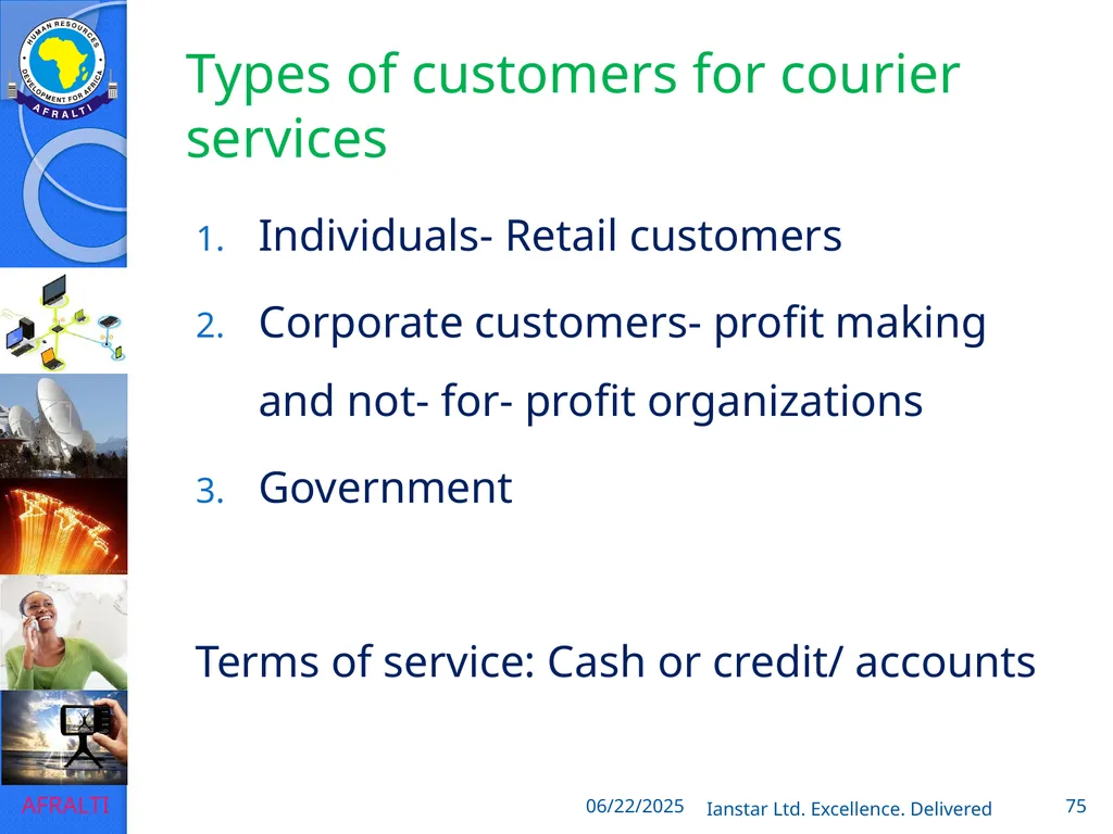 POSTAL AND COURIER TRAINING RUNNING A COURIER - slide 75 of 124