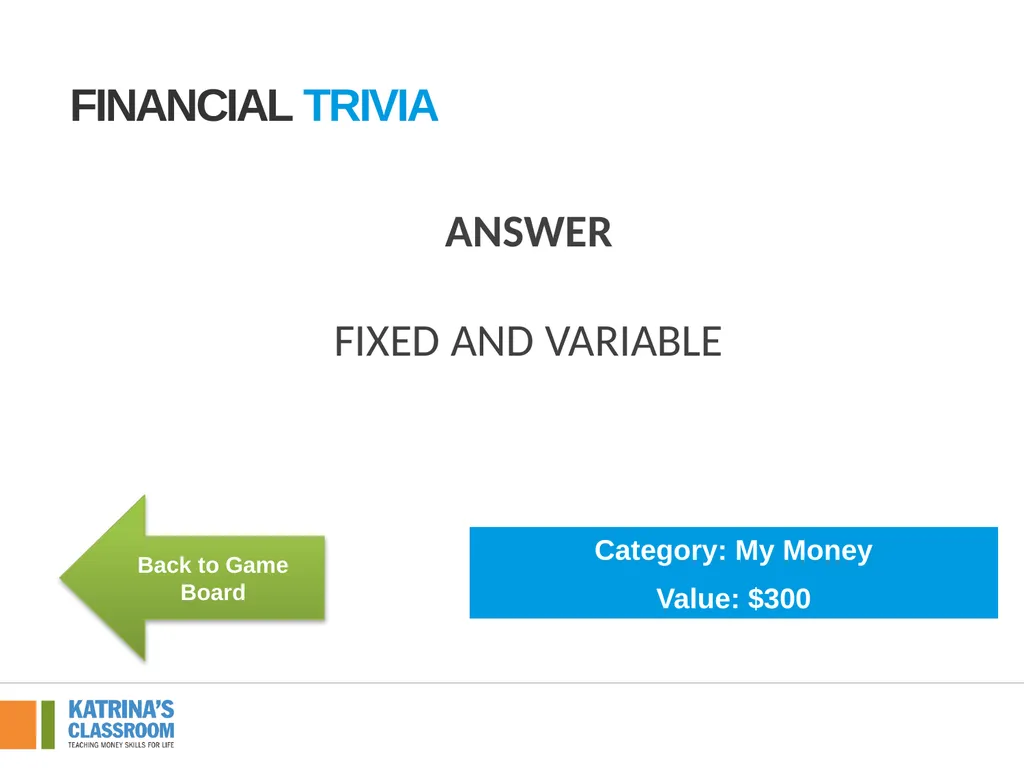 Financial Trivia Supplement for Lesson 4: Back to - slide 29 of 54