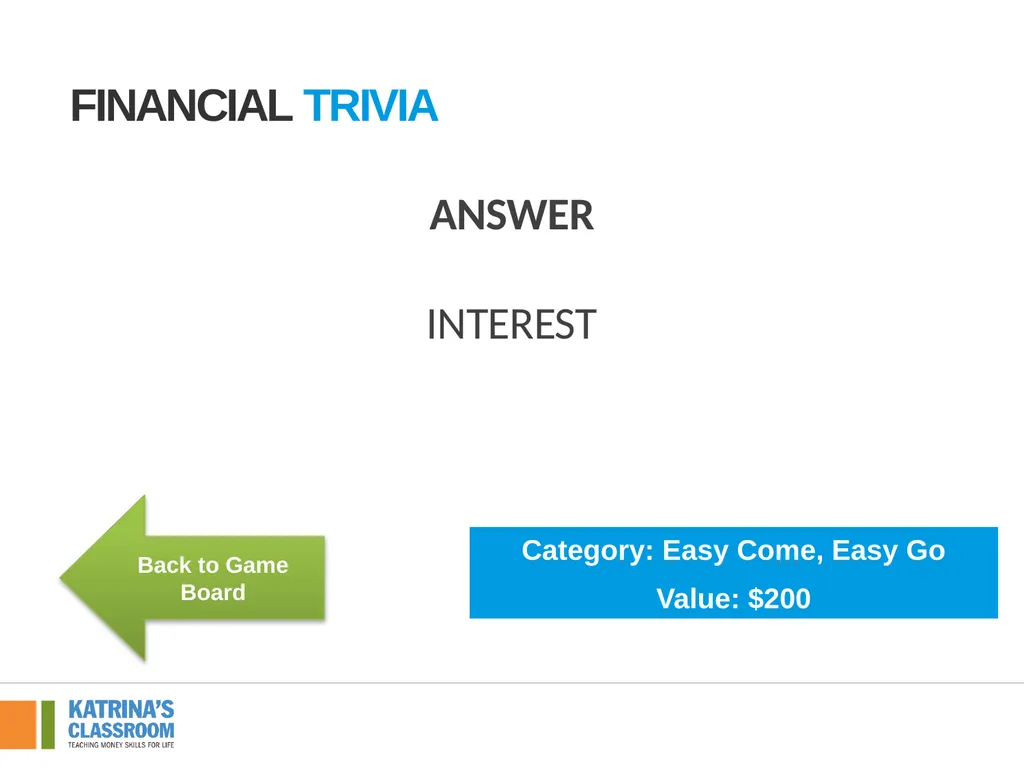 Financial Trivia Supplement for Lesson 4: Back to - slide 17 of 54