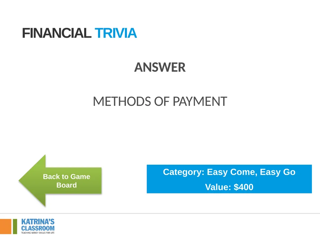 Financial Trivia Supplement for Lesson 4: Back to - slide 21 of 54