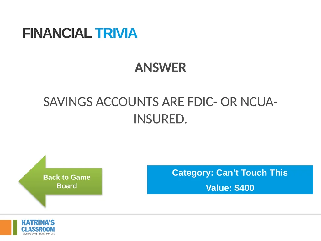 Financial Trivia Supplement for Lesson 4: Back to - slide 51 of 54