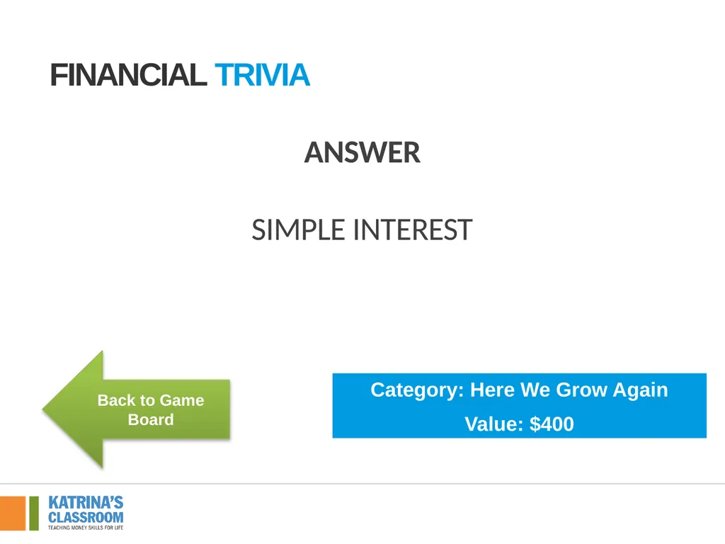 Financial Trivia Supplement for Lesson 4: Back to - slide 41 of 54