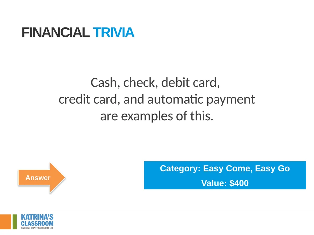 Financial Trivia Supplement for Lesson 4: Back to - slide 20 of 54