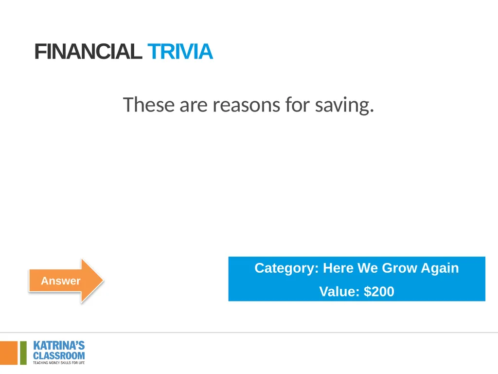 Financial Trivia Supplement for Lesson 4: Back to - slide 36 of 54