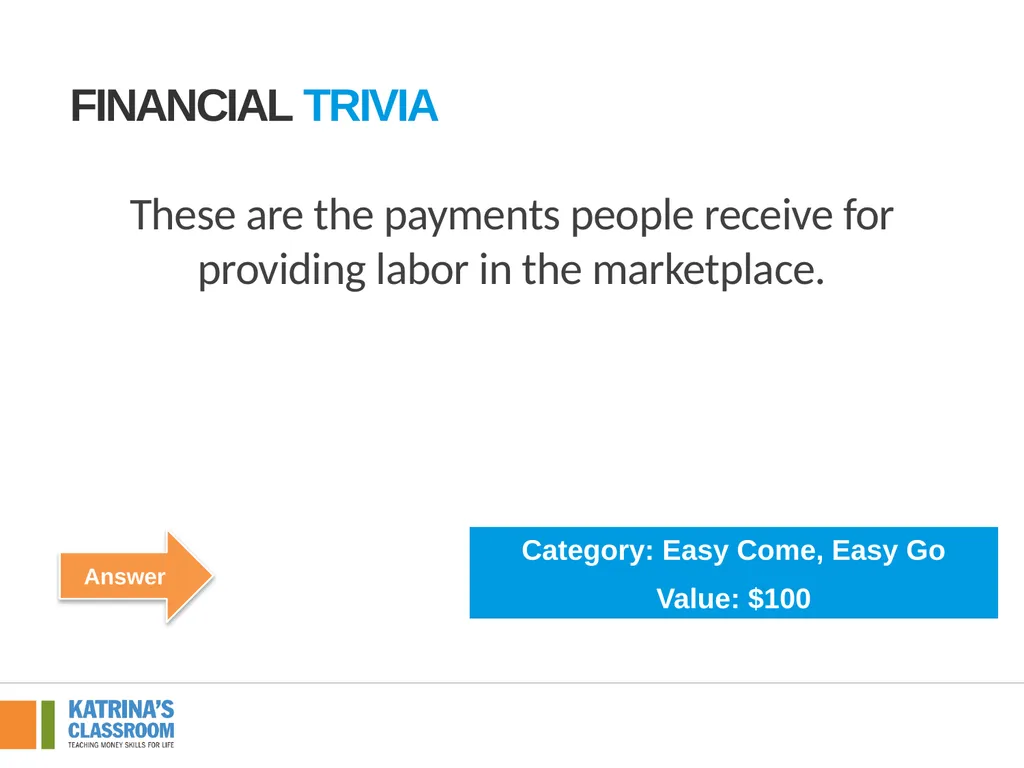 Financial Trivia Supplement for Lesson 4: Back to - slide 14 of 54